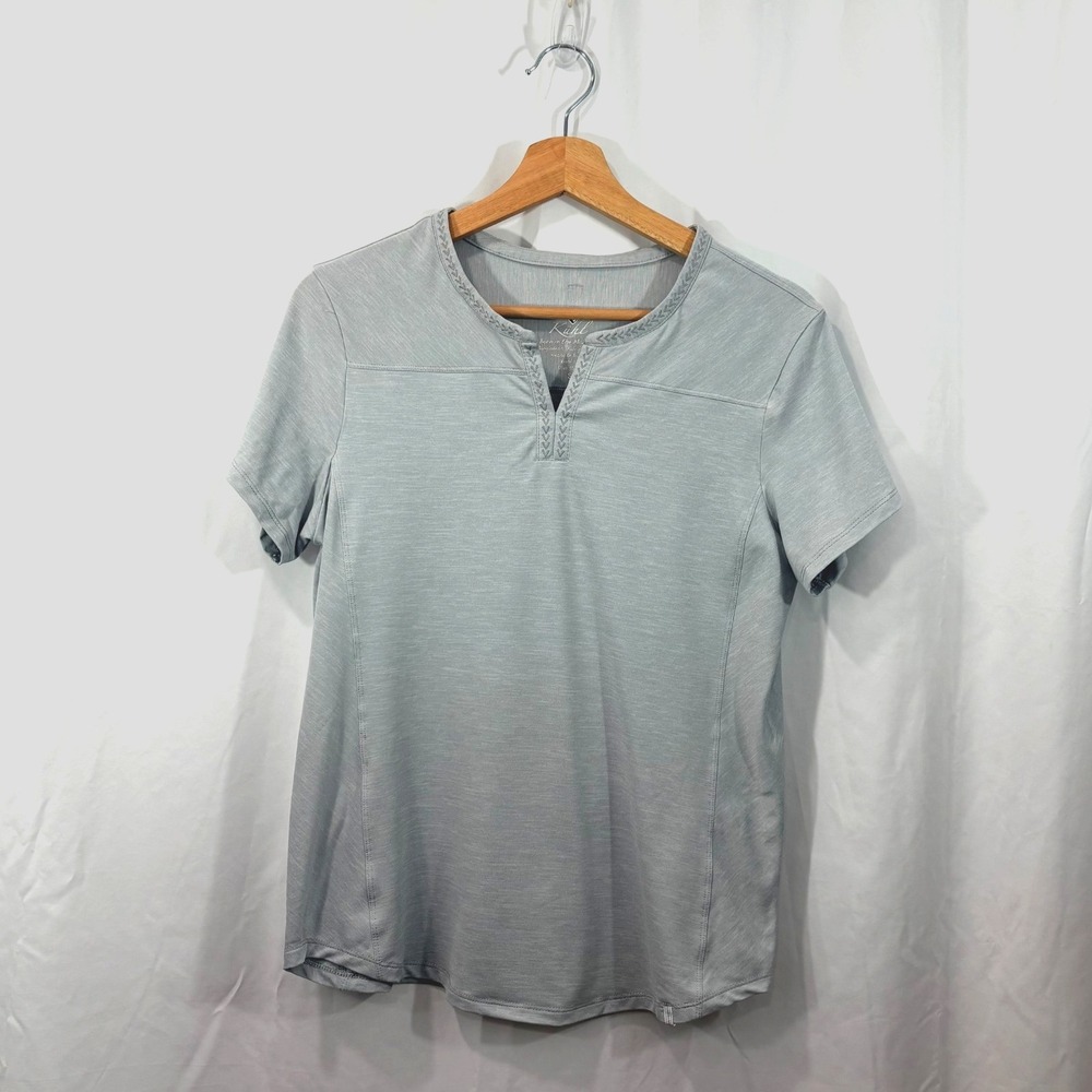KÜHL Short Sleeve Split Neck Women's Gray Outdoor Performance Top- Size Small